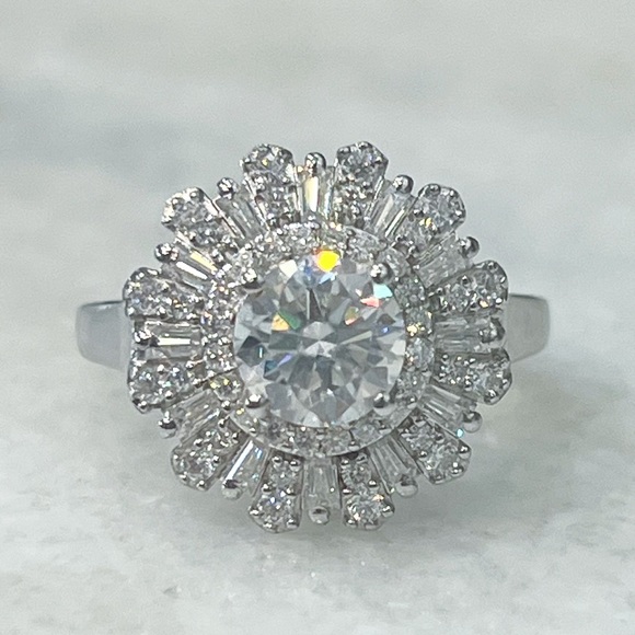 Moissanite Floral Sterling Silver Vintage Style RingSz 8